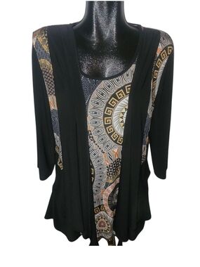 Soiree Collection Black Layered Tunic with Geometric Abstract Print Size L
